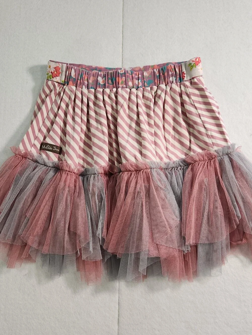 Matilda Jane Pink & Gray Layered Tulle Ruffle Skirt Size 8 - Picture 3 of 10